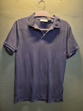 Sandro Paris Blue Cotton Polo Shirt Men's Size 1 (Small) Snap Placket Luxury